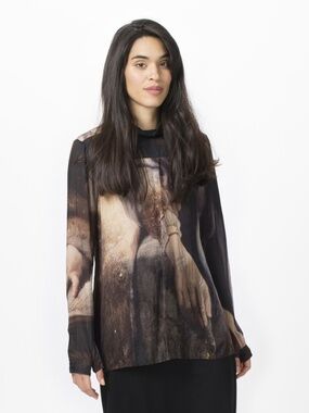 RUNDHOLZ The Old Masters Rembrandt Blouse Back Button Shirt Thumb Holes Rare M